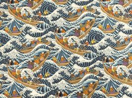 『PRISM』大海原を行く猫たちのシーチングプリント_拡大イメージ