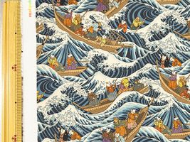 『PRISM』大海原を行く猫たちのシーチングプリントセピア系