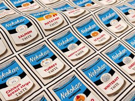 コットンこばやし ネコ缶のキャンバスプリントブルー