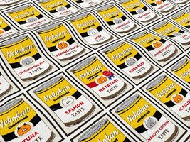 コットンこばやし ネコ缶のキャンバスプリントイエロー