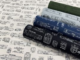 電車の設計図柄のオックスプリント_拡大イメージ