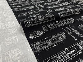 電車の設計図柄のオックスプリント_拡大イメージ