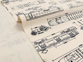 電車の設計図柄のオックスプリント_拡大イメージ