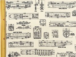 電車の設計図柄のオックスプリント_拡大イメージ
