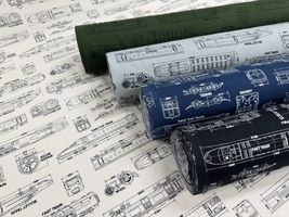 電車の設計図柄のオックスプリント_拡大イメージ