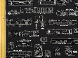 電車の設計図柄のオックスプリントブラック