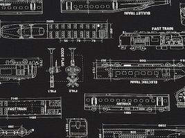 電車の設計図柄のオックスプリント_拡大イメージ