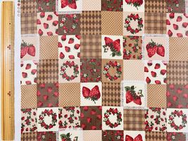 ラミネートプリント「un/no ストロベリーパッチワーク」ブラウン系