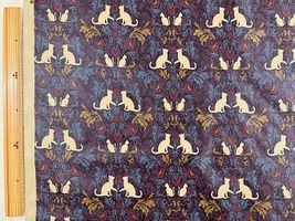 ラミネートプリント「アンティーク調ネコダマスク」パープル