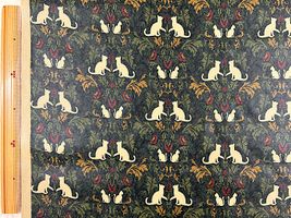 ラミネートプリント「アンティーク調ネコダマスク」グリーン