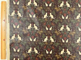 ラミネートプリント「アンティーク調ネコダマスク」ブラウン