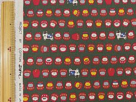 コットンこばやし綿麻キャンバスプリント「ねこだるま」カーキグリーン