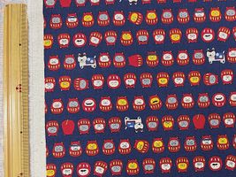 コットンこばやし綿麻キャンバスプリント「ねこだるま」ネイビー