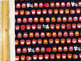 コットンこばやし綿麻キャンバスプリント「ねこだるま」ブラック