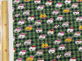 コットンこばやし綿麻キャンバスプリント「Buchakawa Neko」グリーン