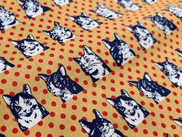 シーチングプリント un/no「CAT&DOT」ベージュ地