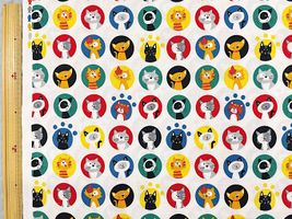 シーチングプリント un/no「カートゥーンキャット」オフホワイト