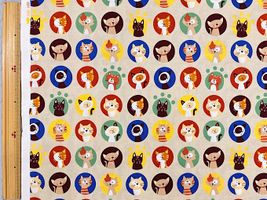 シーチングプリント un/no「カートゥーンキャット」ベージュ