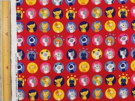 シーチングプリント un/no「カートゥーンキャット」レッド