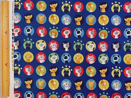 シーチングプリント un/no「カートゥーンキャット」ネイビー