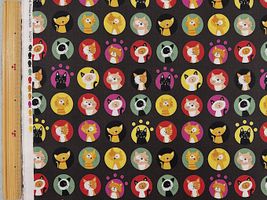 シーチングプリント un/no「カートゥーンキャット」ブラック