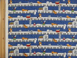 コットンこばやし ピアノネコのツイルプリントブルー