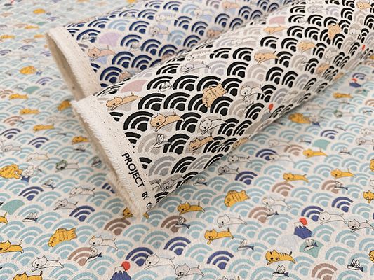 コットンこばやし綿麻キャンバスプリント「たいやきとネコ」