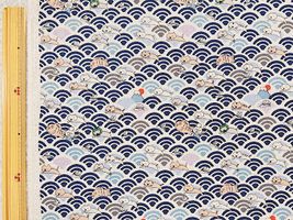 コットンこばやし綿麻キャンバスプリント「たいやきとネコ」ネイビー