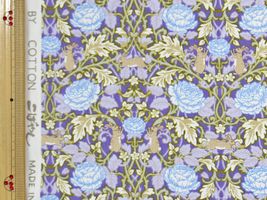 コットンこばやし ばらとうさぎのブロードプリントうすパープル地