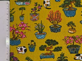 粋なスケアープリント「三毛猫と盆栽」マスタード