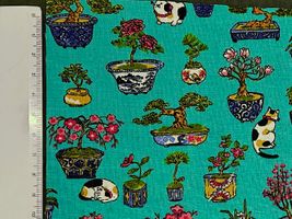 粋なスケアープリント「三毛猫と盆栽」エメラルド