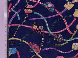 粋なスケアープリント「猫のご挨拶〜帯ひもと帯どめを添えて〜」ネイビー