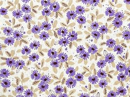 小さなマーガレットの綿麻キャンバスプリントパープル花