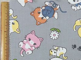 Saori Oguchi Fabric collection キュートキャットのスケアープリントグレー