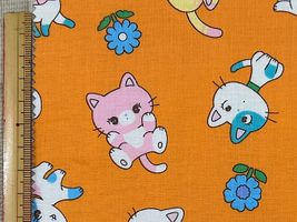 Saori Oguchi Fabric collection キュートキャットのスケアープリントオレンジ