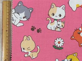Saori Oguchi Fabric collection キュートキャットのスケアープリントピンク