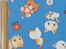 Saori Oguchi Fabric collection キュートキャットのスケアープリントブルー