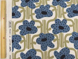 綿麻キャンバスプリント「つながるフラワー」ネイビー花