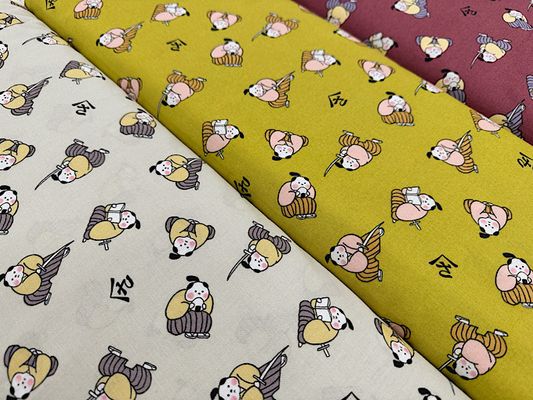 かわいい和柄シーチングプリント「もちもちさむらい」