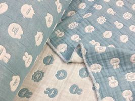 オリジナルふんわり六重ガーゼ「めつきのわるい動物たち」ブルー