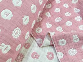 オリジナルふんわり六重ガーゼ「めつきのわるい動物たち」ピンク