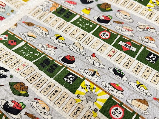 コットンこばやし綿麻キャンバスプリント「回転寿司猫」