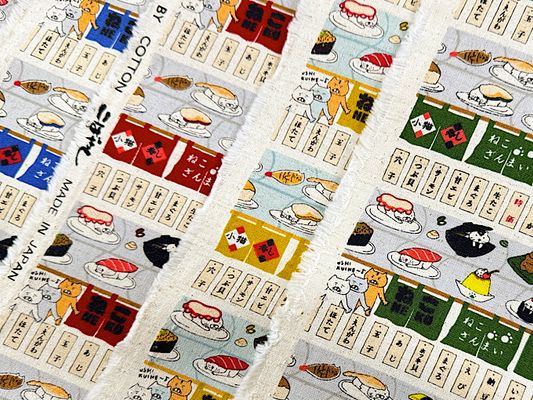 コットンこばやし綿麻キャンバスプリント「回転寿司猫」2