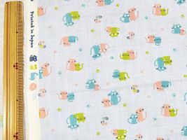 やわらかダブルガーゼプリント「かわいいねこ」ブルー