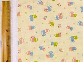 やわらかダブルガーゼプリント「かわいいねこ」イエロー