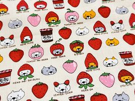 コットンこばやし ベリーニャンコのコットンキャンバスプリントアイボリー