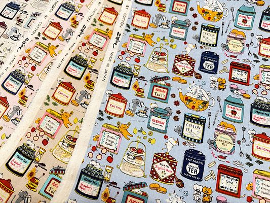 コットンこばやし綿麻キャンバスプリント「猫のお茶会」