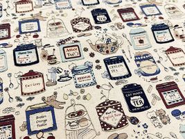 コットンこばやし綿麻キャンバスプリント「猫のお茶会」_拡大イメージ