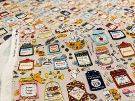 コットンこばやし綿麻キャンバスプリント「猫のお茶会」_拡大イメージ