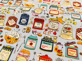 コットンこばやし綿麻キャンバスプリント「猫のお茶会」_拡大イメージ